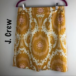 J. Crew Gold Linen Print pencil skirt Sz 8